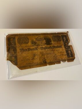 1840 BANK OF UNITED STATES PHILADELPHIA $1000 BANK NOTE #8894 NEW YORK ISSUE